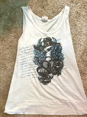 Vintage Y2K 2000s White Graphic harley Davidson Top Skater